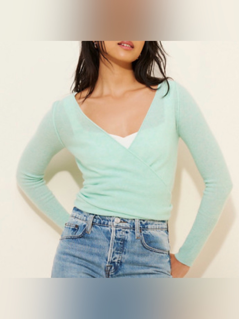 Free People aqua/mint cashmere reversible Wrap Long Sleeve Sweater- medium